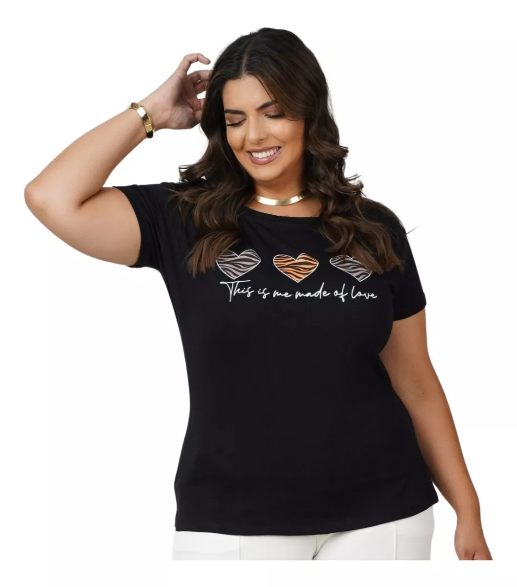 Descubra a Blusa T-shirt Plus Size Três Corações Manga Curta Soltinha: Um arraso com estilo e conforto para mulheres Plus Lindas!