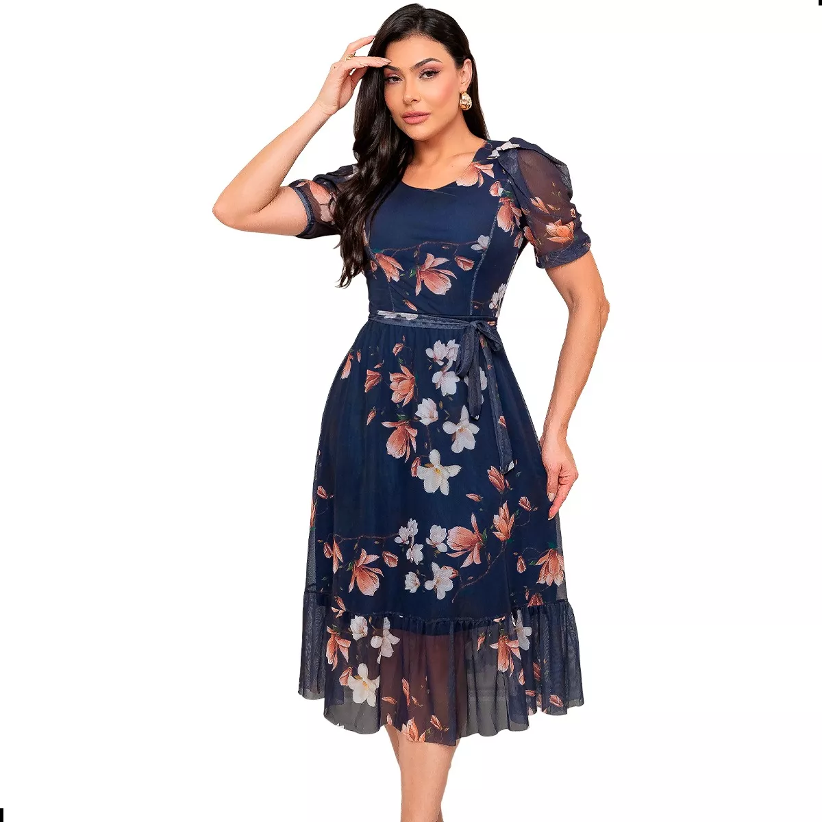 Vestido Plus Size Midi Evangélico estampado e elegante